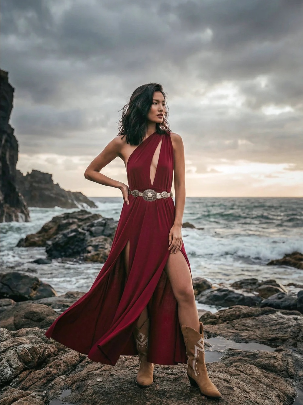 ***NWT***Thaluta Wine One-Shoulder Maxi Dress